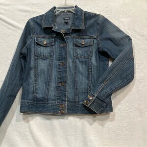 IZOD Womens Blue Denim Trucker‎ Jacket Medium Wash Cotton Stretch Size M Y2K EUC